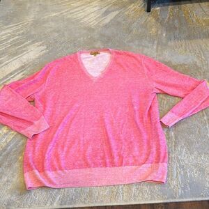 Paul Stuart linen cotton blend vneck sweater size L EUC Heather pink Italy made